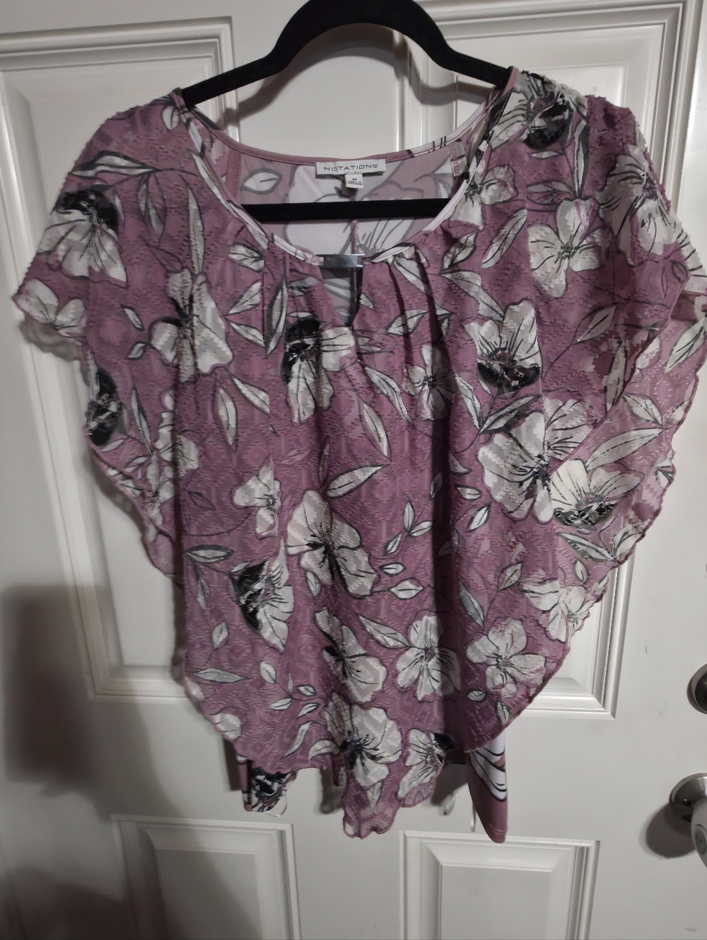 Notations Women's Floral Lace Tunic Top Purple White Black Scoop Neck M